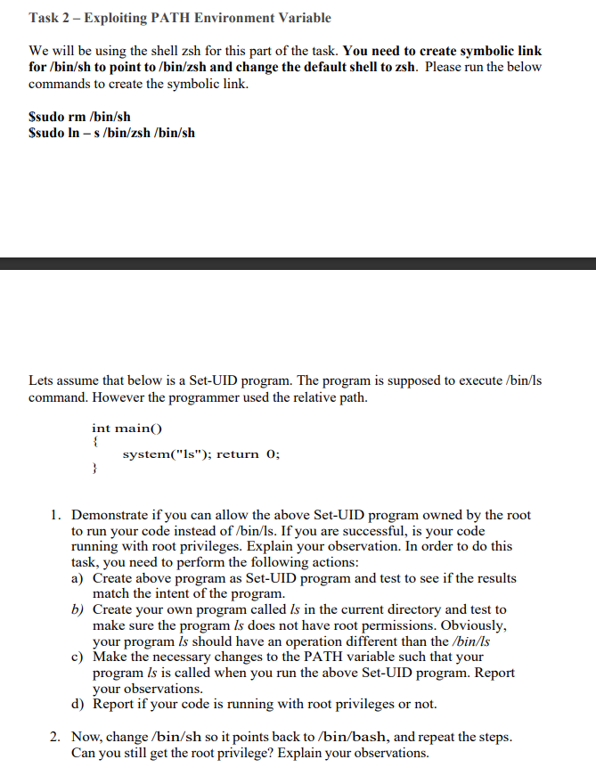 Solved Task 2 Exploiting Path Environment Variable We Will Chegg Com
