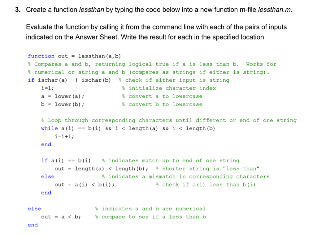 Solved 3. Create a function lessthan by typing the code | Chegg.com