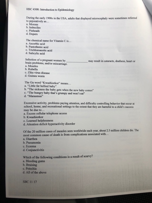 Solved HSC 4500 Introduction to Epidemiology During the