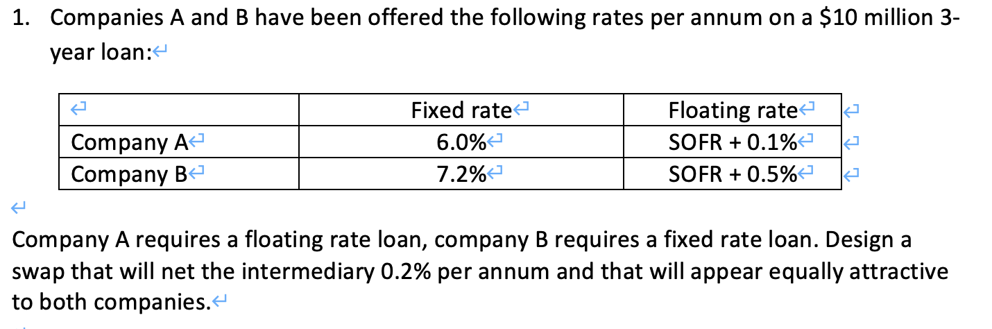 Solved 1. Companies A And B Have Been Offered The Following | Chegg.com