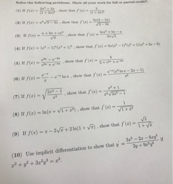 Solved Solve the following problems. Show all your work for | Chegg.com