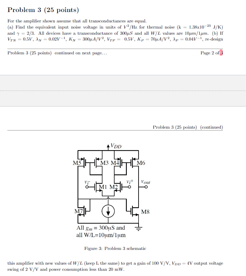 Problem 3 25 Points For The Amplifier Shown Assu Chegg Com