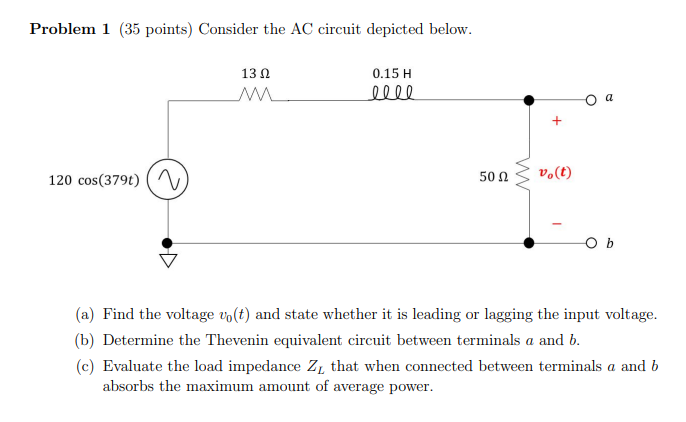 Solved Problem 1 (35 points) Consider the AC circuit | Chegg.com
