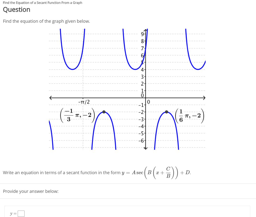 find the equation of a secant function from a graph