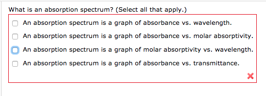 Solved What is an absorption spectrum? (Select all that | Chegg.com