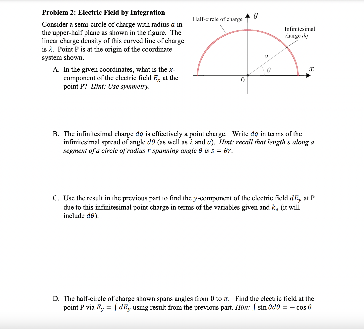Solved Problem 2: Electric Field by Integration Consider a | Chegg.com