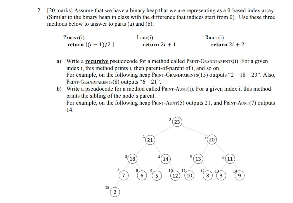 Solved 2. [20 marks] Assume that we have a binary heap that | Chegg.com