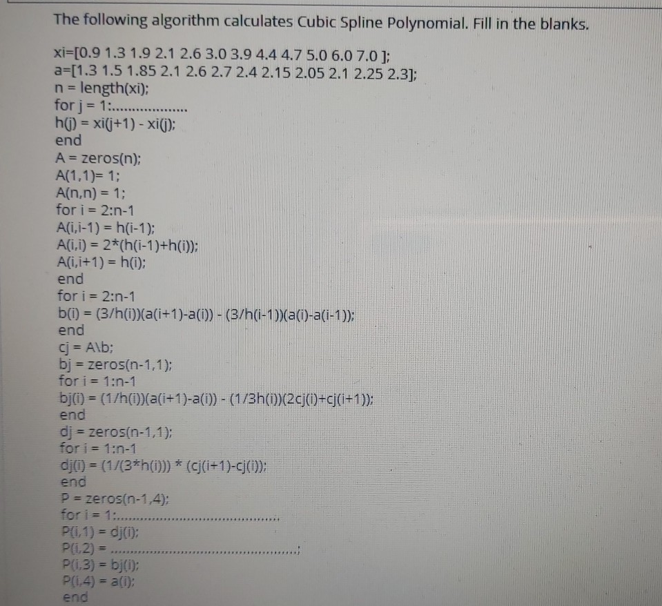 Solved The following algorithm calculates Cubic Spline | Chegg.com