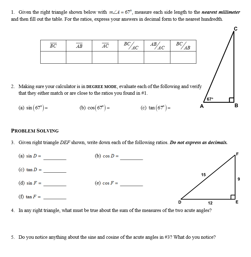 Solved 1. Given the right triangle shown below with m_4 = | Chegg.com