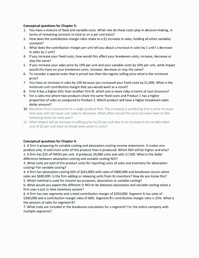 4 Conceptual questions for Chapter 5: 1. You have a | Chegg.com