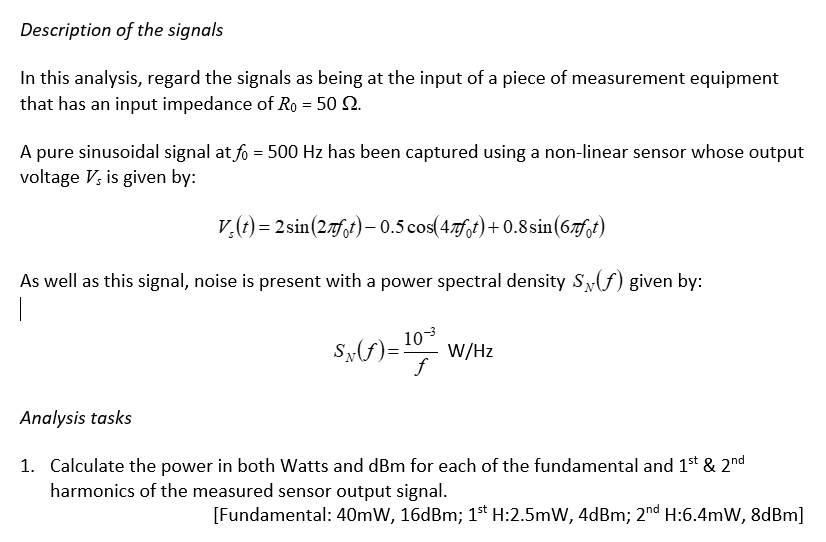 Solved 1. ﻿Calculate The Power In Both Watts And DBm For | Chegg.com