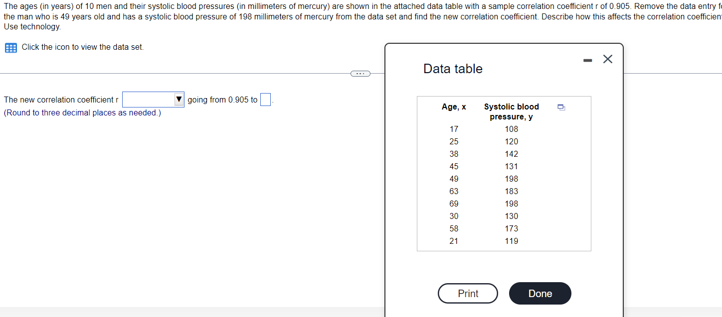 Solved The ages (in years) of 10 men and their systolic | Chegg.com