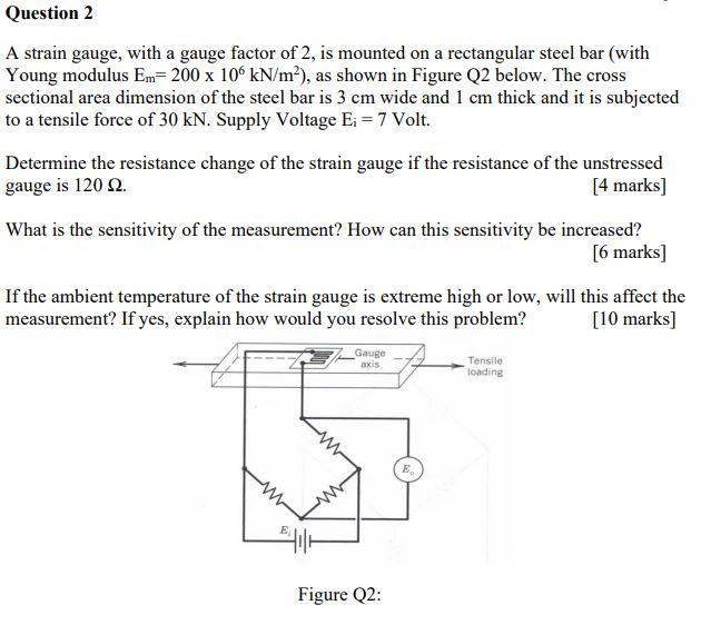 Solved Question 2 A strain gauge, with a gauge factor of 2, | Chegg.com