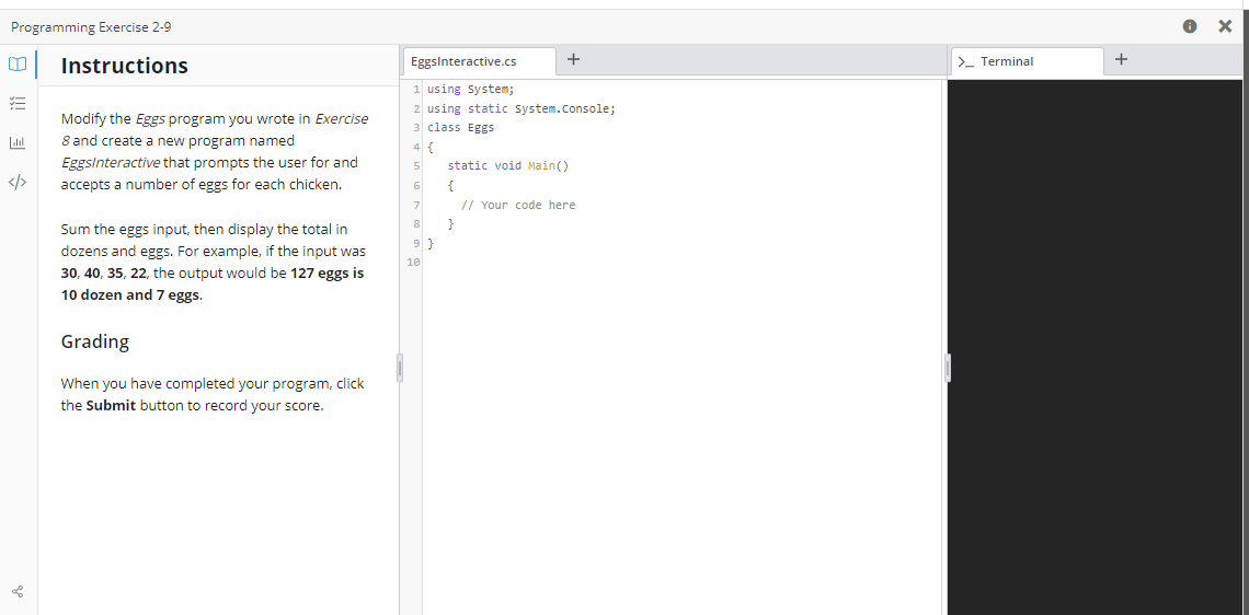 Solved Programming Exercise 2-9 x + Instructions | Chegg.com