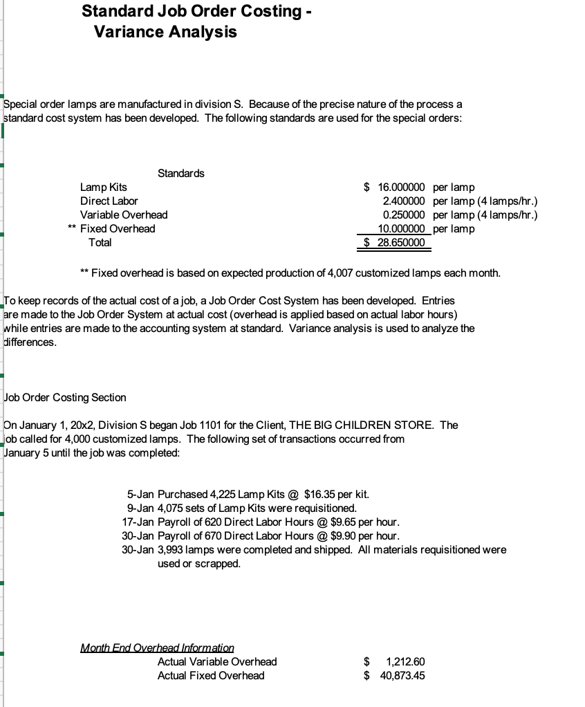 Solved Standard Job Order Costing Variance Analysis Special | Chegg.com