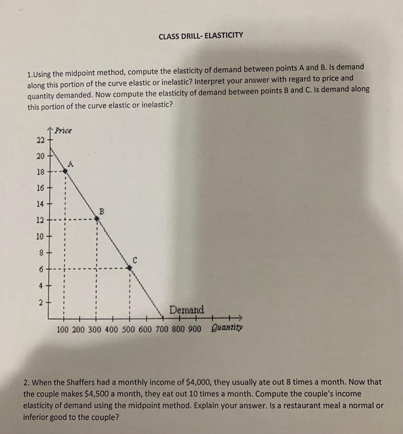Solved CLASS DRILL- ELASTICITY 1. Using the midpoint method, | Chegg.com