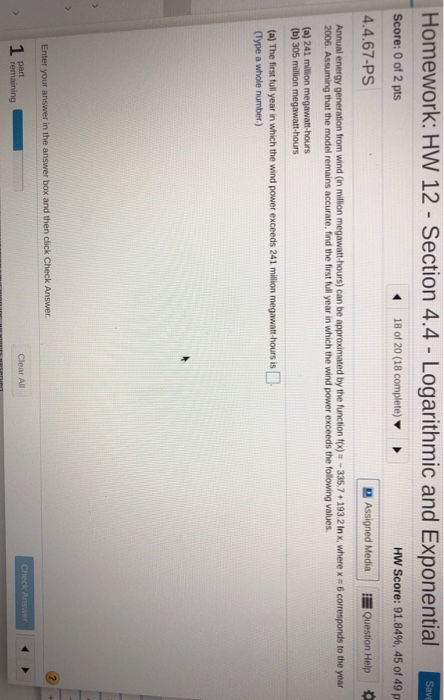 Solved Homework: HW 12 - Section 4.4 - Logarithmic and | Chegg.com