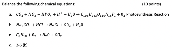 Balance the following chemical equations: (10 points) | Chegg.com