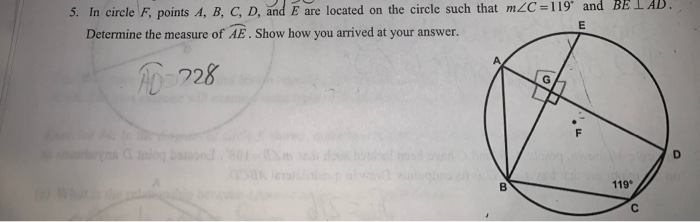 Solved 5. In circle F, points 4, B, C, D, and E are located | Chegg.com