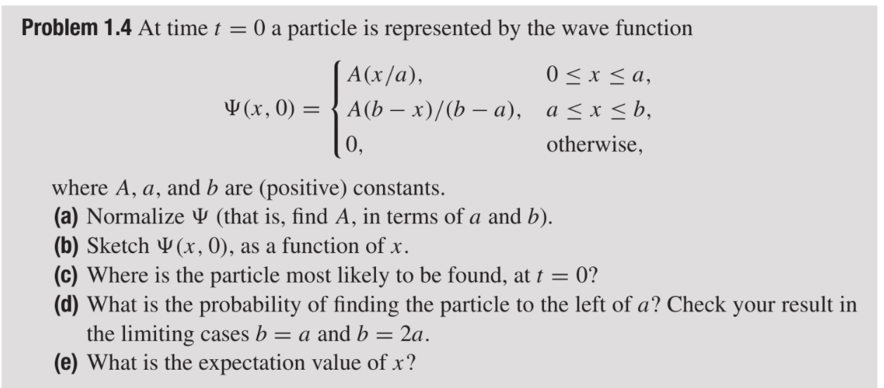 Solved Problem 1.4 At time t = 0 a particle is represented | Chegg.com