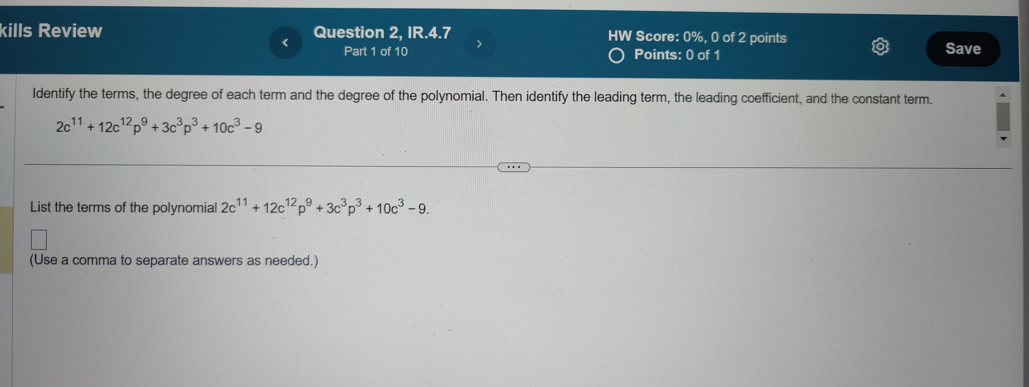 Solved Identify the terms, the degree of each term and the | Chegg.com