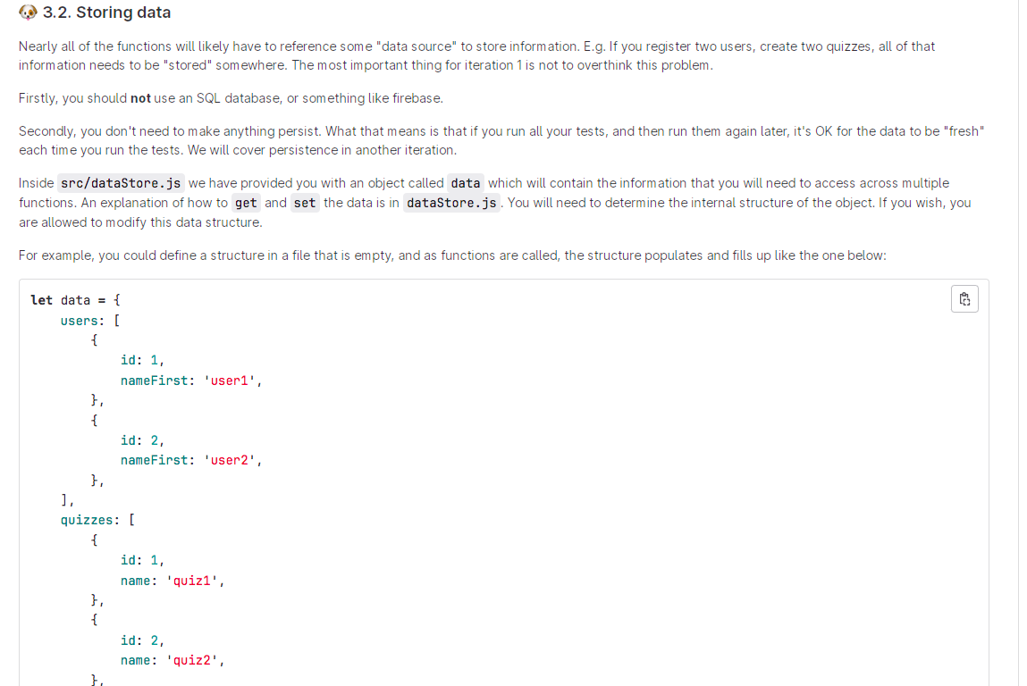 Solved 3.2. Storing data Nearly all of the functions will | Chegg.com