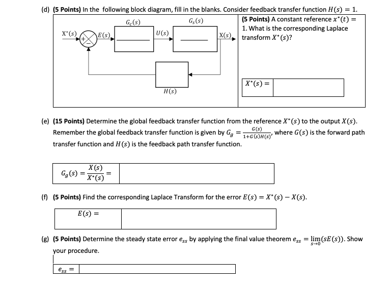 Solved (d) (5 Points) In the following block diagram, fill | Chegg.com