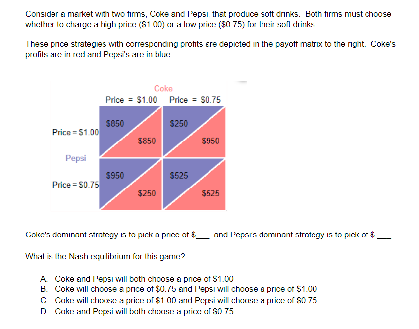 Solved Consider A Market With Two Firms, Coke And Pepsi, | Chegg.com