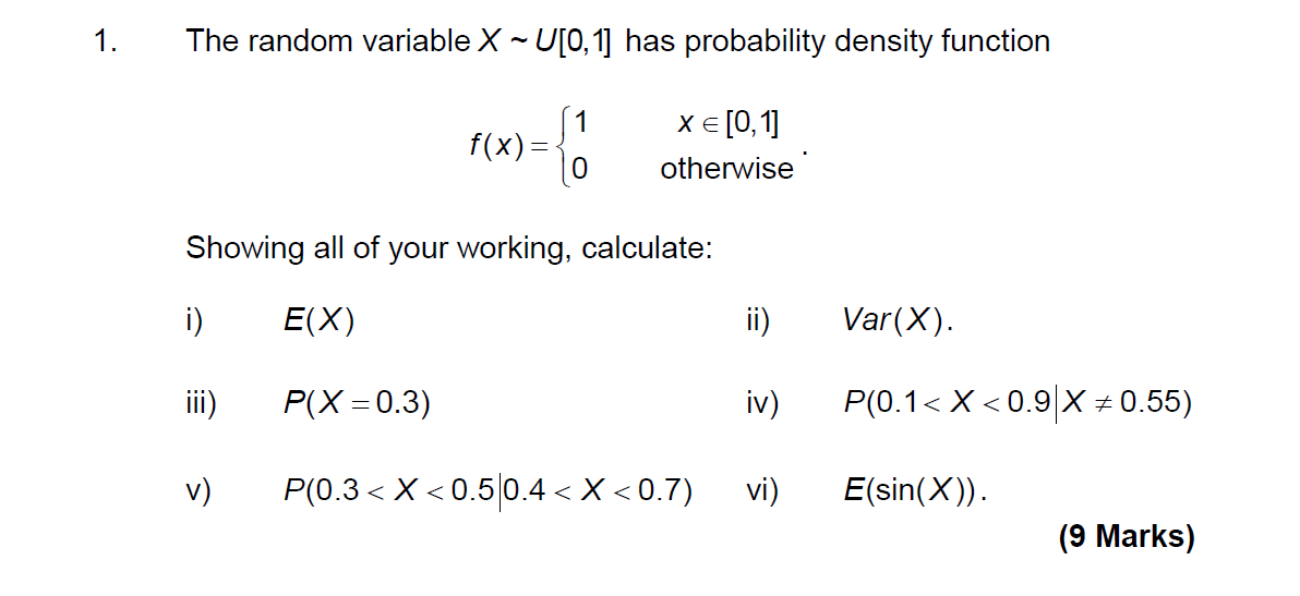 Solved 1 The Random Variable X U 0 1 Has Probability Chegg Com