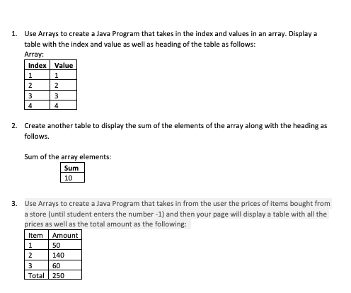 1. Use Arrays to create a Java Program that takes in | Chegg.com