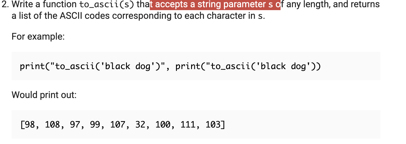 Solved 2. Write a function to_ascii(s) that accepts a string | Chegg.com