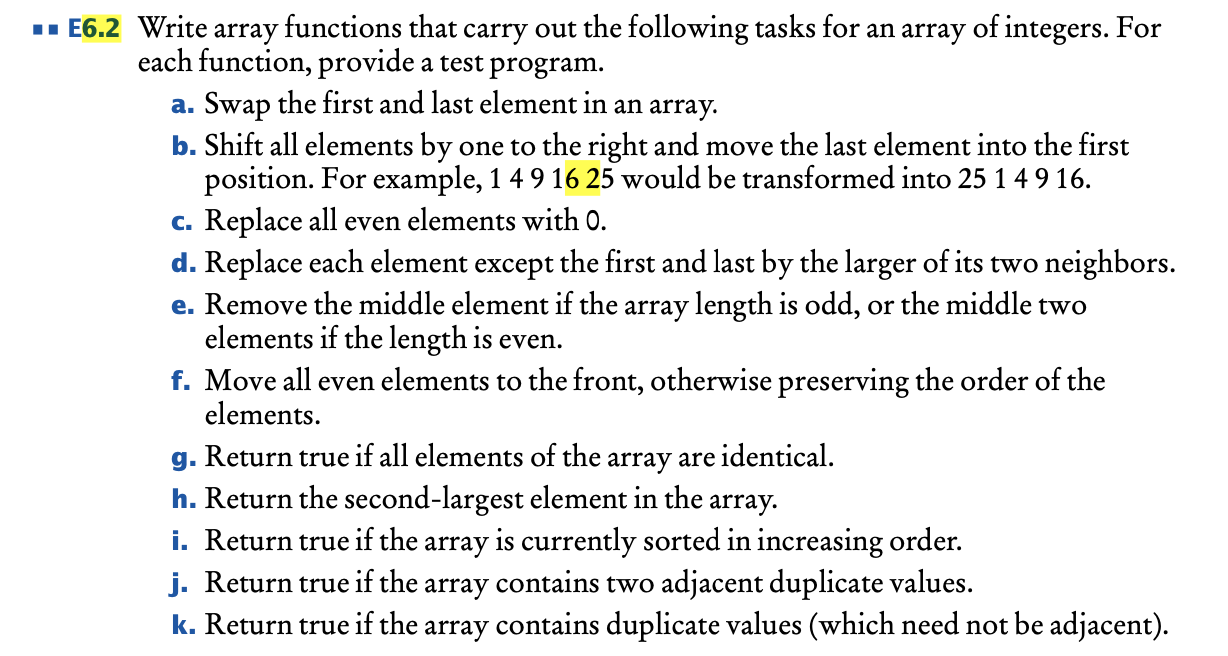 Solved • E6.2 Write array functions that carry out the | Chegg.com