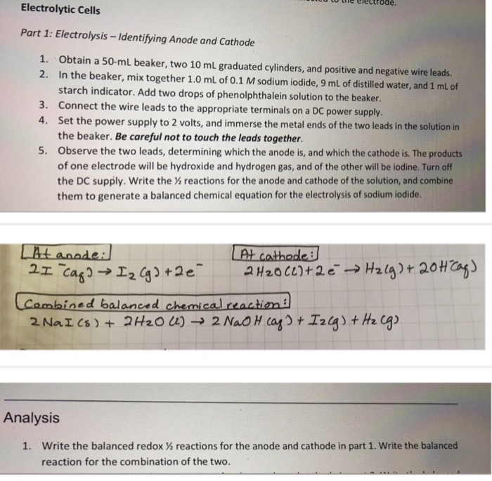 Solved Electrolysis - Identifying Anode And Cathode Obtain | Chegg.com