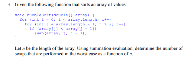 Solved 3. Given The Following Function That Sorts An Array | Chegg.com