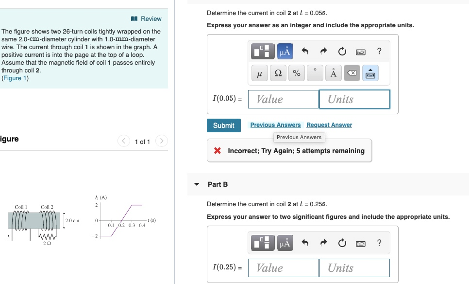 Solved Determine the current in coil 2 at t 0.05s Review | Chegg.com