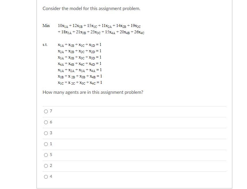 Solved Consider the model for this assignment problem. Min + | Chegg.com