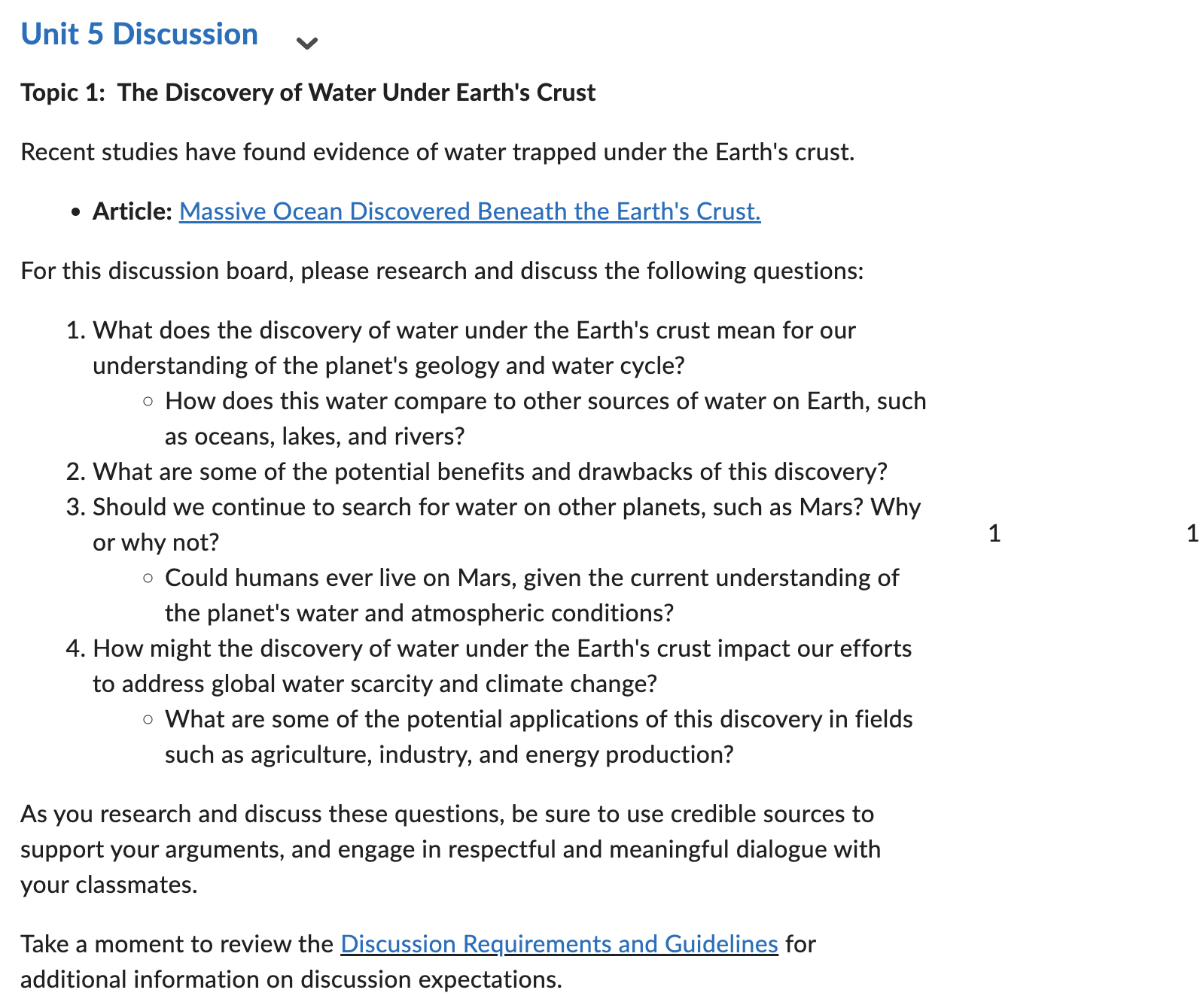 Solved Unit 5 Discussion Topic 1: The Discovery Of Water | Chegg.com