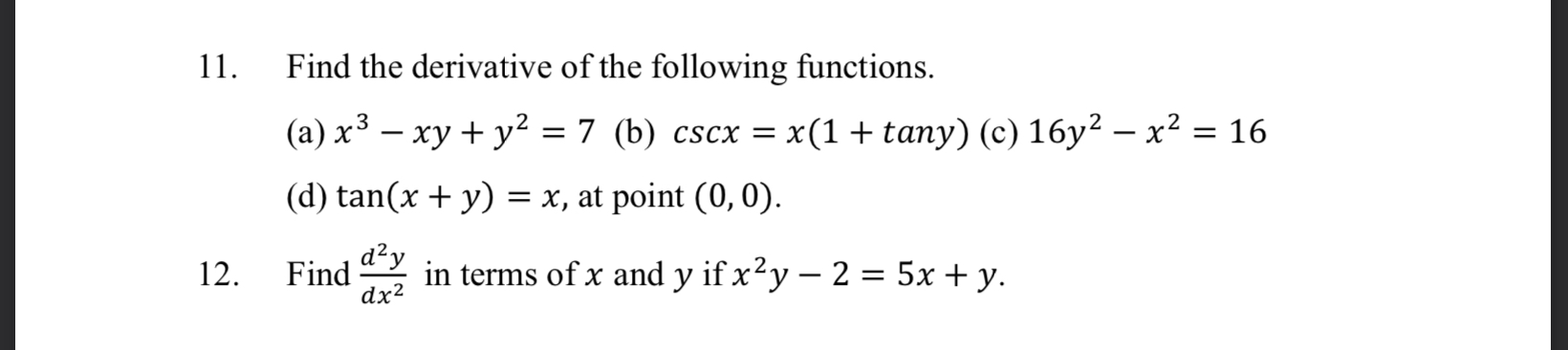 find the derivative of xy y 2 tan x y