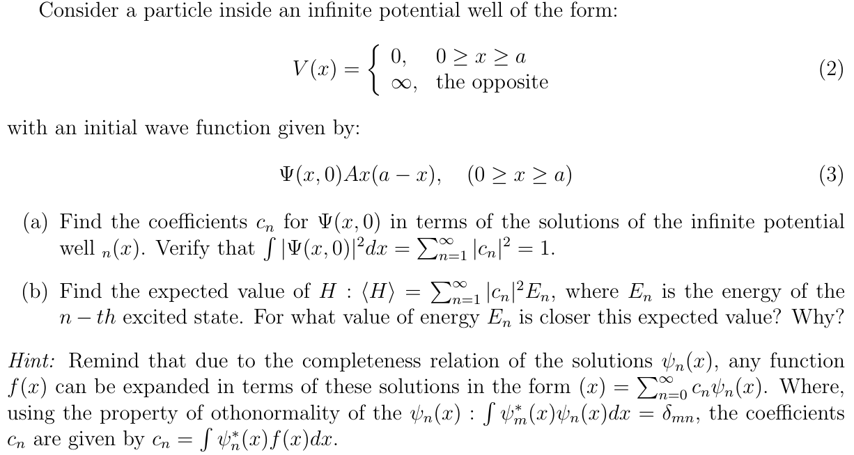 Solved Consider A Particle Inside An Infinite Potential W Chegg Com