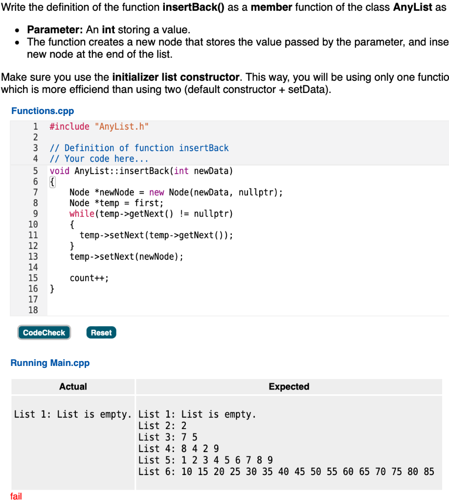 Solved Nrite the definition of the function insertBack( ) as | Chegg.com