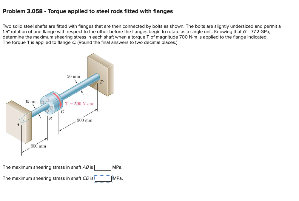 Solved Problem 3.058 Torque applied to steel rods fitted