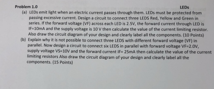Solved Problem 1.0 LEDs (a) LEDs emit light when an electric | Chegg.com