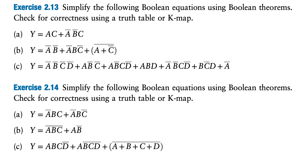 Solved Exercise 2.13 ﻿Simplify the following Boolean | Chegg.com