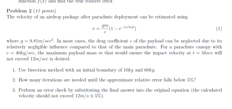 Solved Problem 2 (15 points) The velocity of an airdrop | Chegg.com