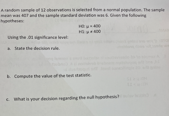 Solved a A random sample of 12 observations is selected from | Chegg.com