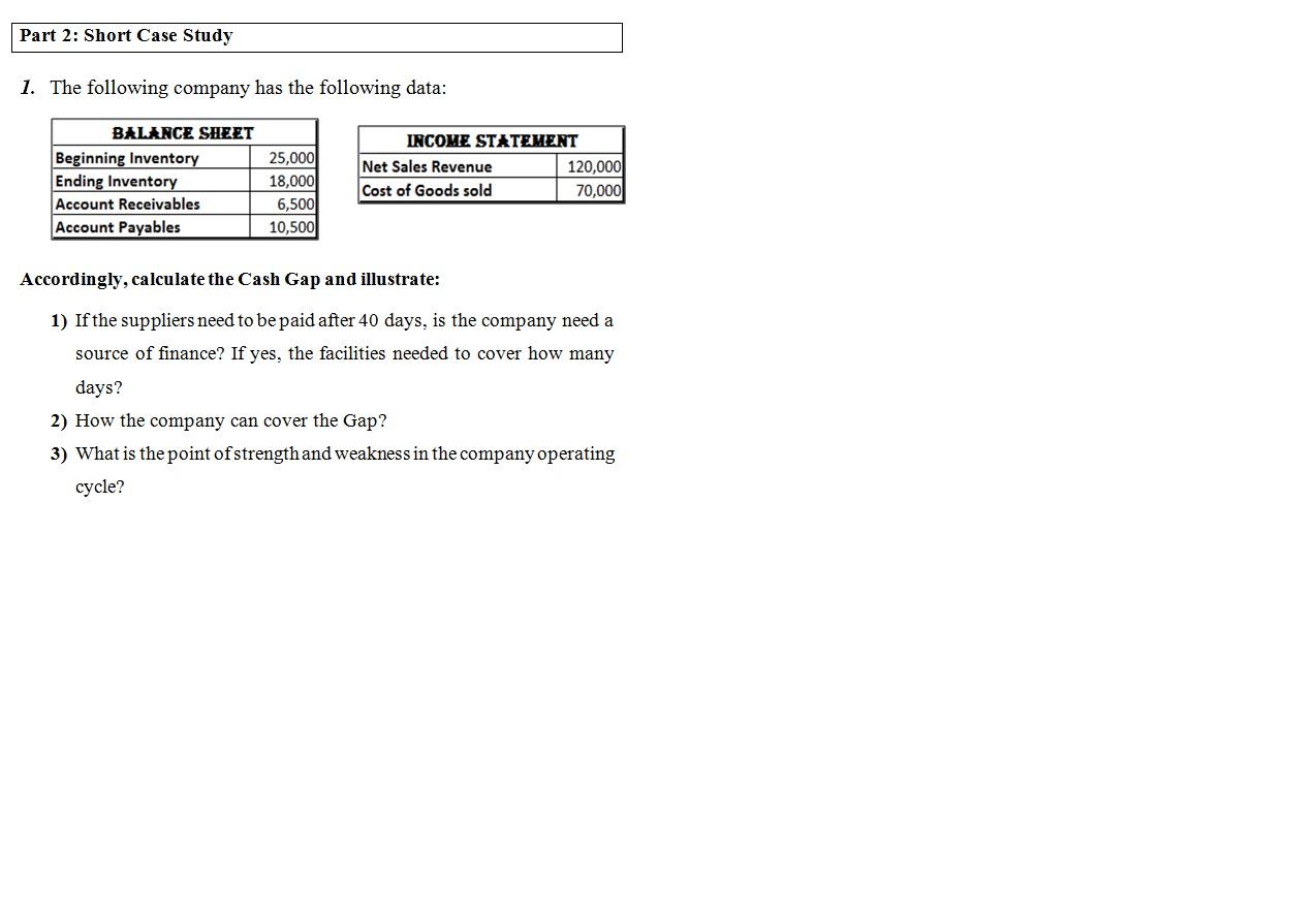 Solved Part 2 Short Case Study 1 The Following Company Has Chegg Com