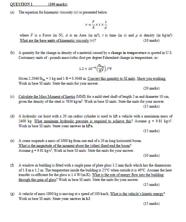 Solved (a) The equation for kinematic viscosity (v) is | Chegg.com