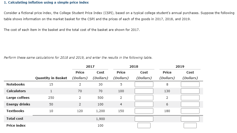 Solved 1. Calculating Inflation Using A Simple Price Index | Chegg.com