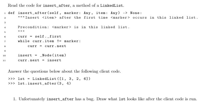 Solved Read the code for insert_after, a method of a | Chegg.com