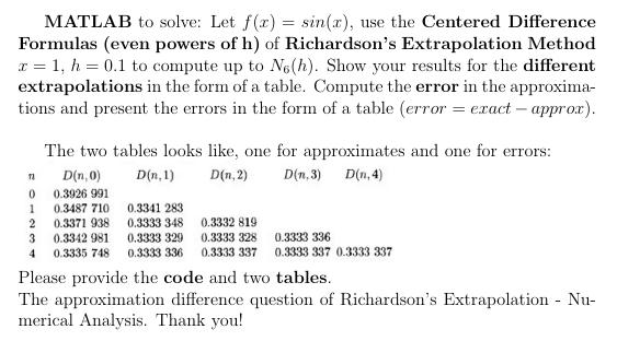 Solved MATLAB to solve: Let f(x) = sin(x), use the Centered | Chegg.com